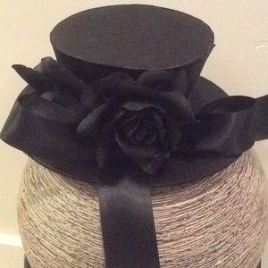 Mini Black Satin Top Hat Fascinator with Roses